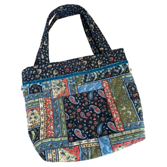 Handcrafted Boho Patchwork Tote Bag With Floral & Paisley Patterns Beaded Trim - Picture 2 of 14